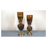 Vintage Amber Stained Glass Oil Lanterns