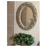 Oval Mirror & Faux Plant