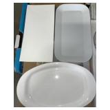 THREE WHITE SERVING PLATES THREE WHITE SERVING PLATES