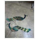 ANTIQUE WOOD AND TIN PEACOCK X2 ANTIQUE WOOD AND TIN PEACOCK X2