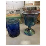 TWO BLUE CUPS (one Depression glass) TWO BLUE CUPS (one Depression glass)