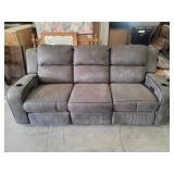 Grey Dual Power Reclining Sofa W/Cup Holders