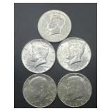 (5) 1964 Kennedy Half Dollars