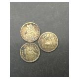 (3) Seated Liberty dimes 1853