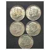 (5) 1964 Kennedy Half Dollars