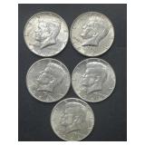 (5) 1964 Kennedy Half Dollars