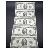 (5) 1976 series $2 bills