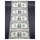 (5) 1976 series $2 bills