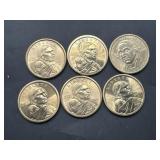 (6) United States Sacagawea Golden Dollar coins