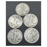 (5) Walking Liberty Half