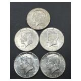 (5) 1964 Kennedy Half Dollars