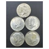 (5) 1964 Kennedy Half Dollars