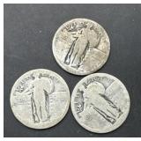 (3) Standing Liberty Quarters - cannot read dates