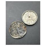 (2) Walking Liberty Half Dollars - damaged