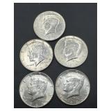 (5) 1964 Kennedy Half Dollars