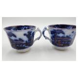 Flow blue porcelain teacups set