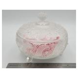Vintage Avon crystal glass three-footed dish w/lid