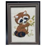 8x6 Vintage Hand Embroidered Raccoon