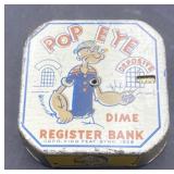 Vintage 1929 Popeye Tin Litho Dime Register Bank