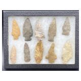 Display Case Of 10 Arrowheads