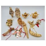 Vintage gold-toned metal Christmas ornaments