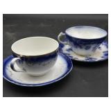 2 Vintage Blue & White Cup & Saucer Sets ï¿½ Cobalt