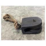 Antique wooden block and tackle pulley