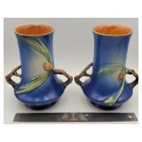 Pair of vintage Roseville pottery vases 'Blue