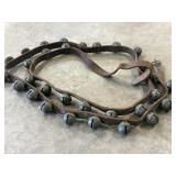 94in - 30 count vintage sleigh bells on leather