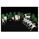 Vintage Plastic Christmas Reindeer & Sleigh Scene