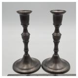 Vintage pewter single-light taper candle holders