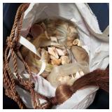 Tote w/ lid of Large bag of shells & a macrome