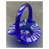 Vintage Cobalt Blue Fenton Art Glass Basket