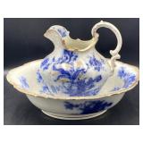 Blue White Gold Lynton Porcelain Pitcher & Bowl
