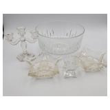 Glass punch bowl and candle holders