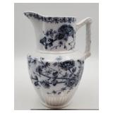 Antique white ceramic pitcher blue floral