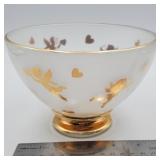 Teleflora frosted glass pedestal bowl gold gilded