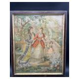 Antique Victorian Girls in Garden Scene Print ï¿½