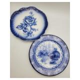 two antique Flow Blue porcelain plates