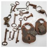 Antique metal skeleton keys iron padlocks