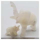 2 vintage hand-carved elephant figurines white