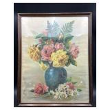 Vintage Floral Still Life Print Roses in Blue