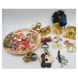 Various Christmas ornaments & plate