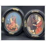 Pair of Vintage Oval Framed Prints ï¿½ Floral &