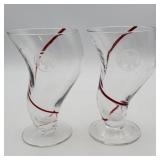 Pier1 Red Swirline Tornado footed glass tumblers