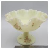 Fenton Custard Satin Glass Compote 'Pink