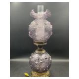 Cabbage Rose Pattern Fenton Purple Glass Lamp 25'