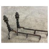 Set of vintage wrought iron and brass andirons