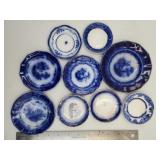 Antique 'Flow Blue' transferware porcelain dishes