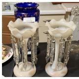 Pair of Victorian Opalene Glass Mantle Lusters